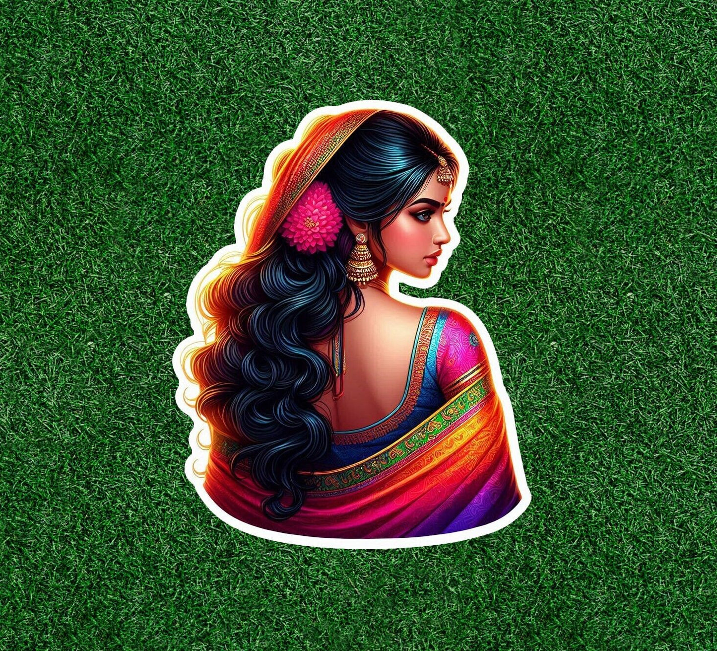 Indian bride in colorful sari vinyl decal sticker - many sizes available