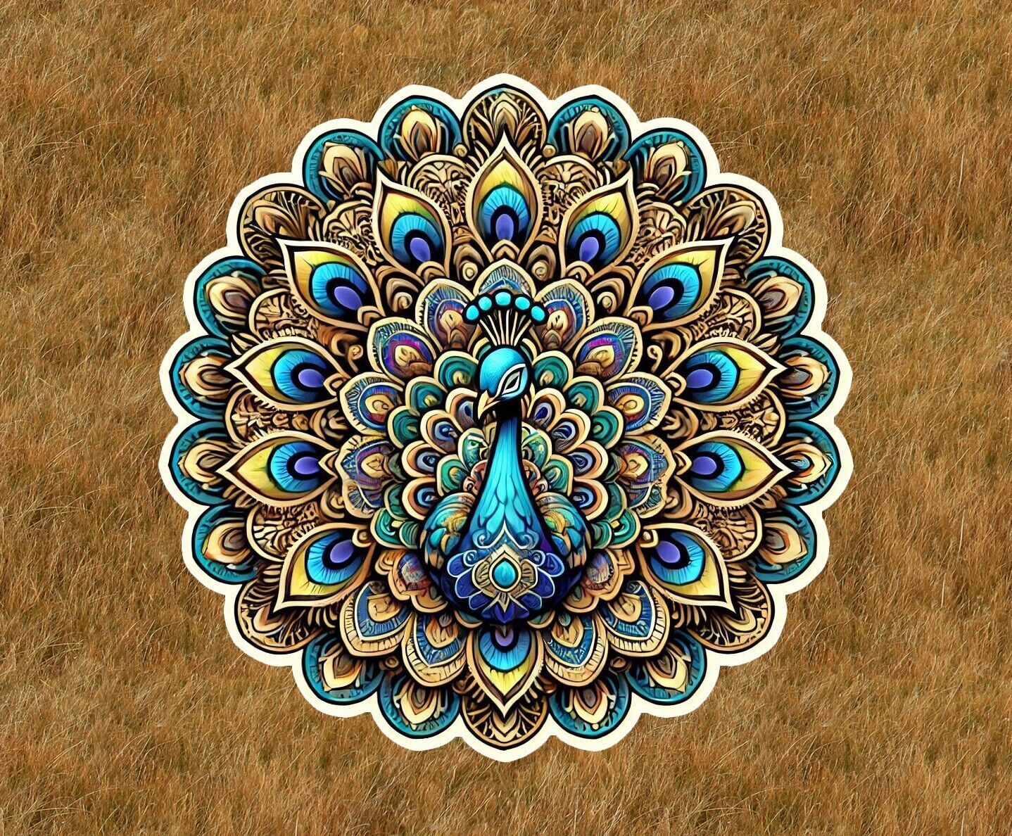 Beautiful peacock in a mandala design sticker decal - many sizes available