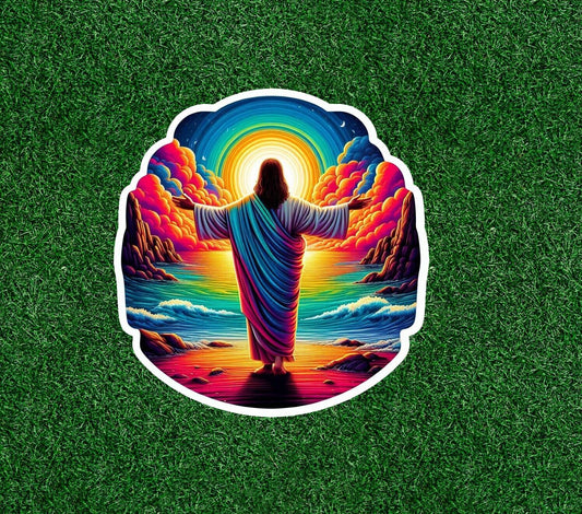 Jesus overlooking beautiful sky vinyl sticker decal - several sizes available