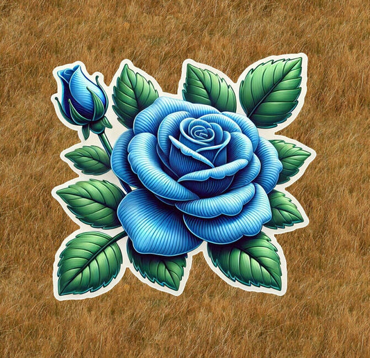 Beautiful blue rose vinyl sticker decal - many sizes available