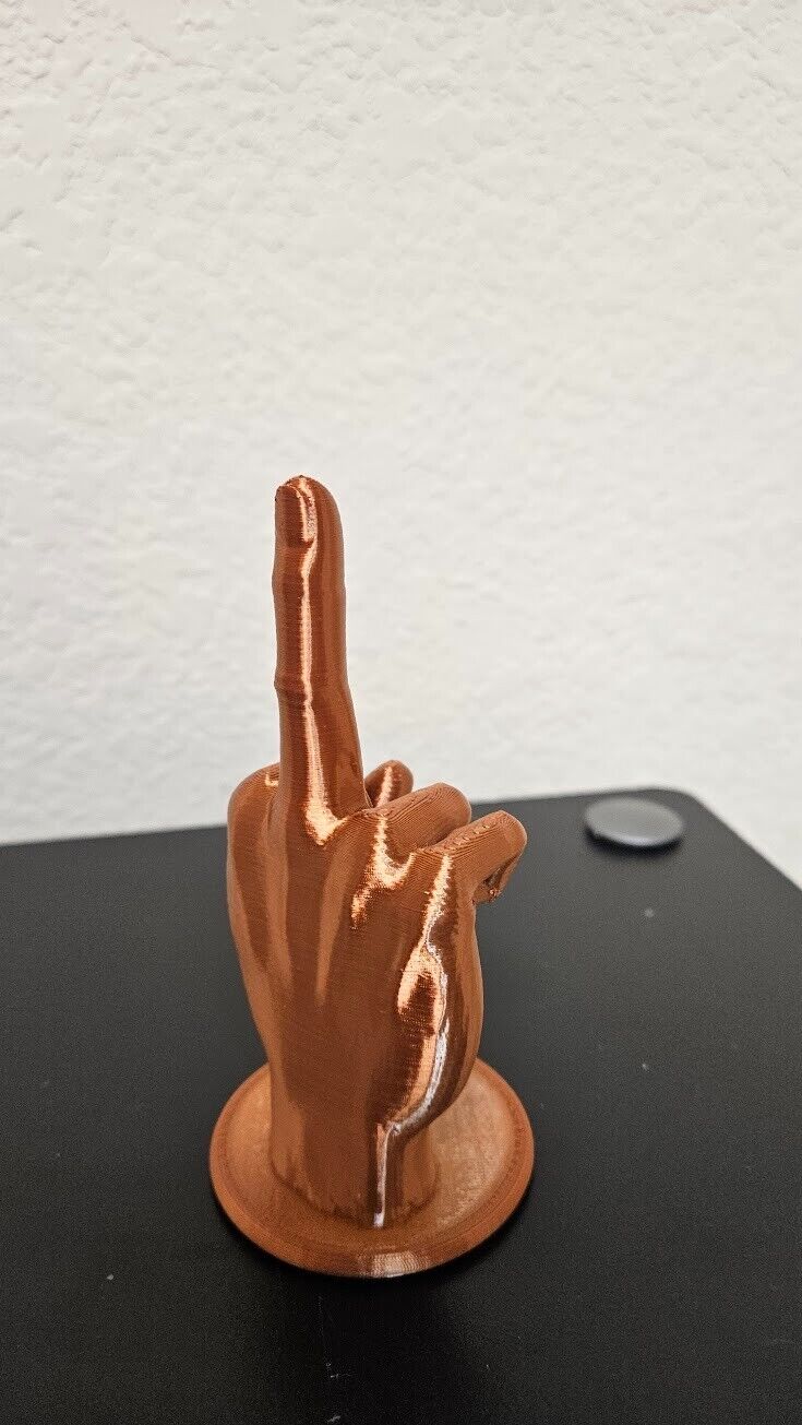 middle finger statue - shimmering copper color - 6 inches height