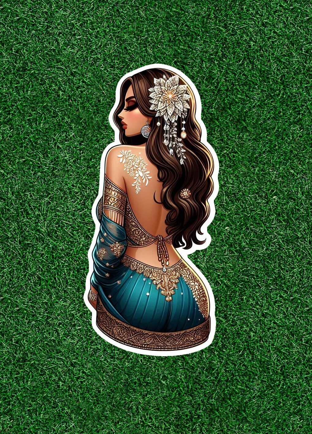 Beautiful Indian lady in colorful lehenga sari vinyl decal sticker - many sizes