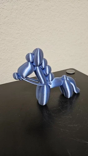 Shimmering silver-blue 3D-printed balloon animal horse sculpture