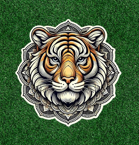 Beautiful Bengal tiger in a mandala design waterproof vinyl sticker- many sizes