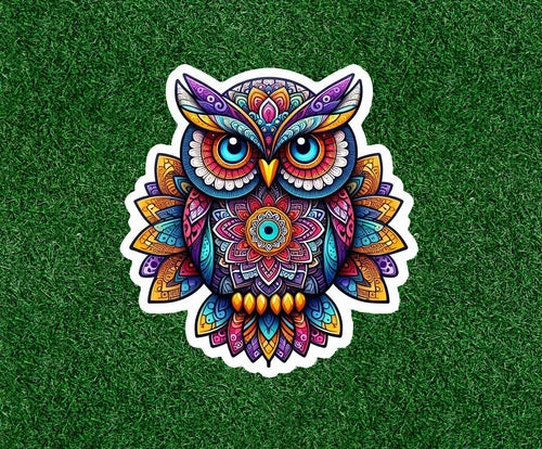 Colorful owl in a mandala design 100% waterproof vinyl sticker - many sizes