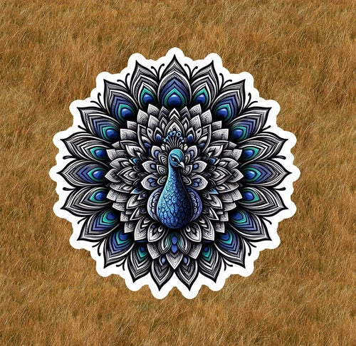 Beautiful peacock in a mandala design waterproof sticker decal- many sizes