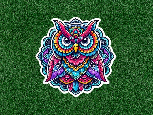 Colorful owl in a mandala design 100% waterproofvinyl sticker decal- many sizes
