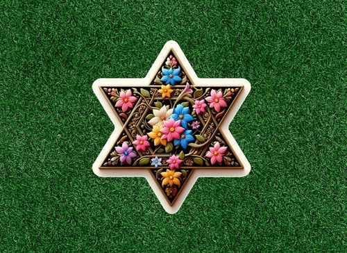 Star of David with flowers 100% waterproof vinyl sticker decal - several sizes