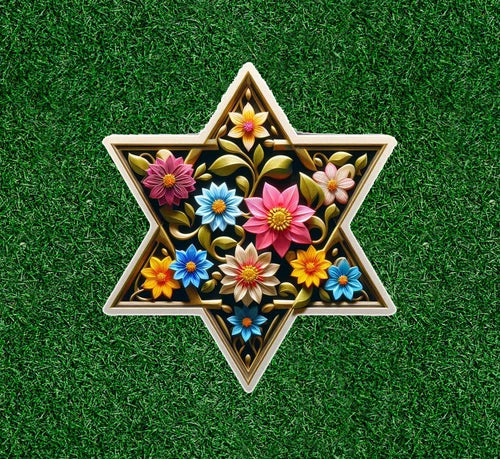 Star of David with flowers 100% waterproof vinyl sticker decal - several sizes