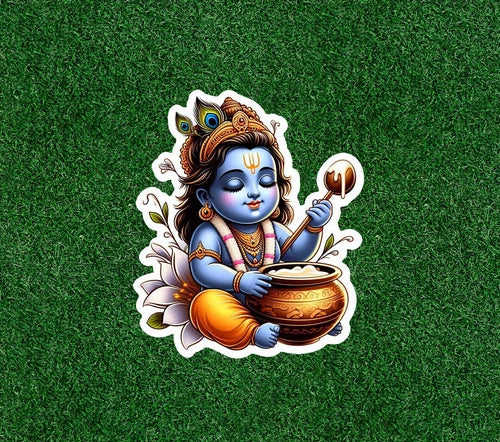 Hindu God Lord Baby Krishna with ghee 100% waterproof vinyl sticker - many sizes