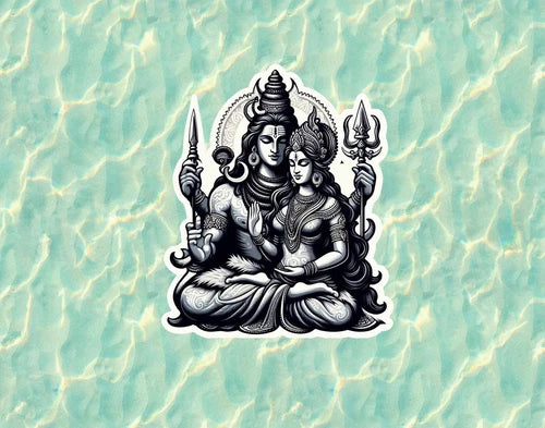 Hindu God and Goddess Shiva and Parvati waterproof vinyl sticker - many sizes