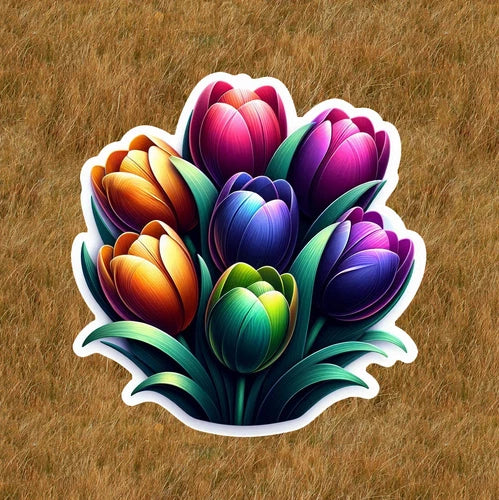 Beautiful colorful tulips 100% waterproof vinyl sticker decal - many sizes