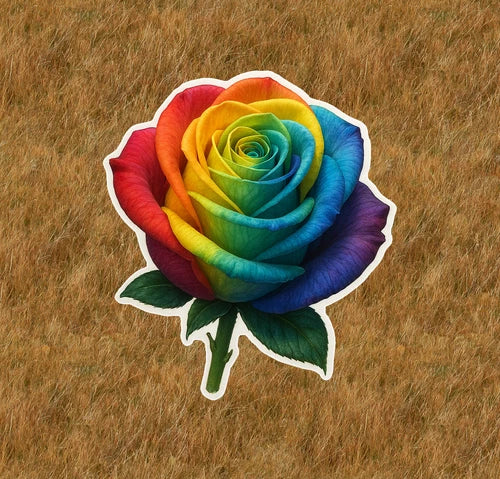Beautiful rainbow rose 100% waterproof vinyl sticker decal - many sizes