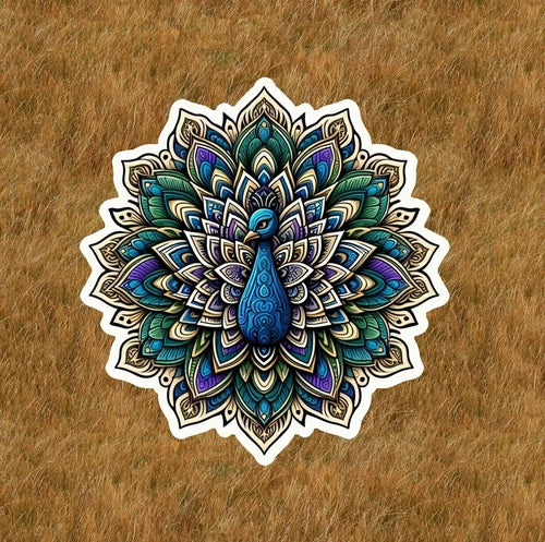 Beautiful peacock in a mandala design 100% waterproof vinyl sticker - many sizes