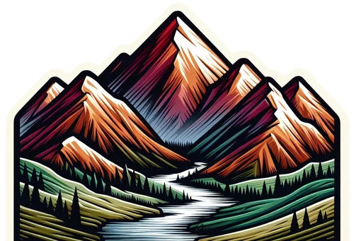 Beautiful translucent Mountain Range 100% waterproof vinyl sticker - many sizes