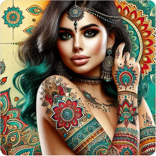 Sexy Indian lady in colorful mandala decor vinyl decal sticker - many sizes avai