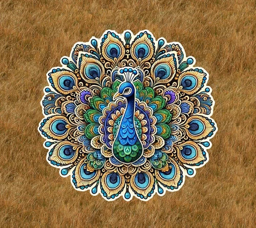 Beautiful peacock in a mandala design waterproof sticker decal- many sizes