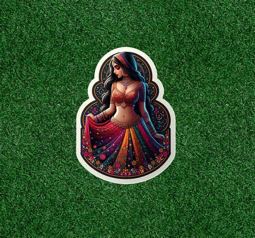Beautiful Indian lady in colorful lehenga sari vinyl decal sticker - many sizes