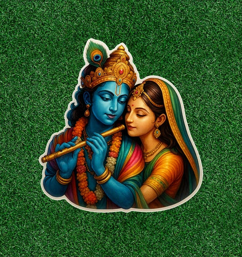 Hindu God and Goddess Radha and Krishna waterproof vinyl sticker - many sizes