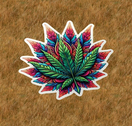 Marijuana pot leaf mandala design waterproof vinyl sticker decal - several sizes