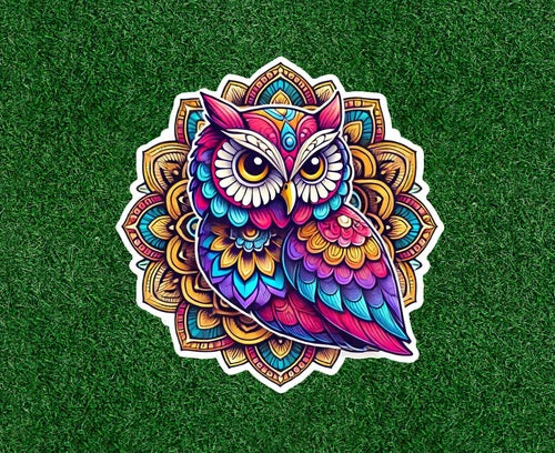 Colorful owl in a mandala design 100% waterproof vinyl sticker - many sizes