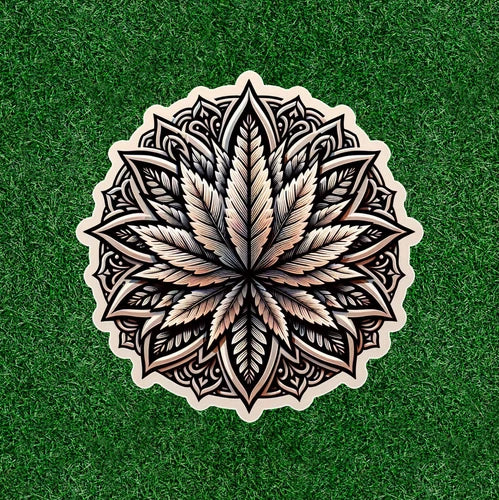 Cannabis inspired mandala design waterproof vinyl sticker decal - several sizes