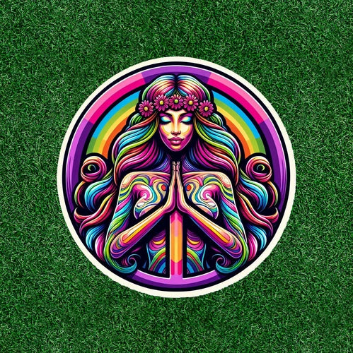 Hippie Girl peace symbol 100% waterproof vinyl sticker decal - many sizes