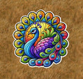 Beautiful peacock in a stained glass design waterproof vinyl sticker- many sizes