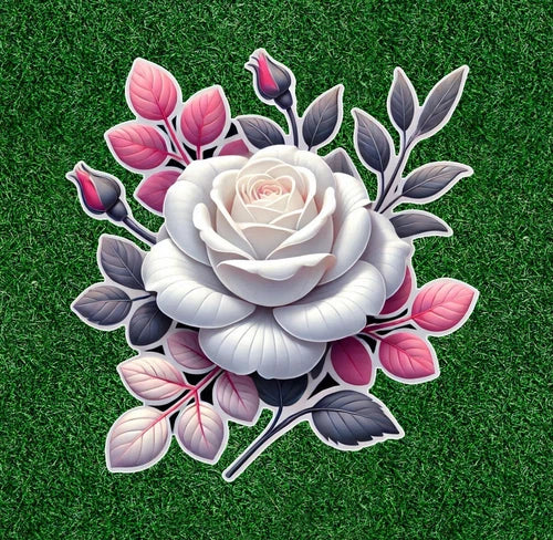 Beautiful white rose 100% waterproof vinyl sticker decal - many sizes available