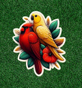 Beautiful red cardinal and yellow parakeet waterproof vinyl sticker - many sizes