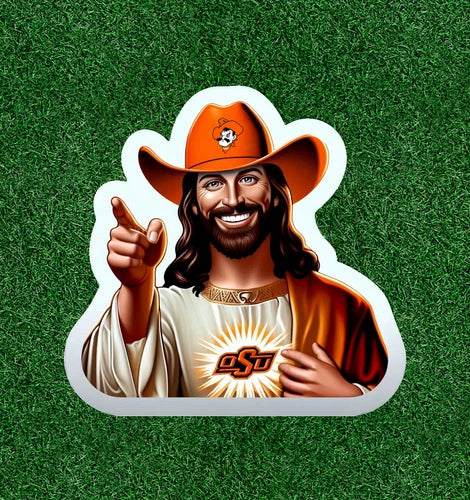 Jesus is an Oklahoma State fan 100% waterproof vinyl sticker - several sizes