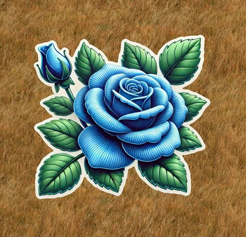 Beautiful blue rose 100% waterproof vinyl sticker decal - many sizes available
