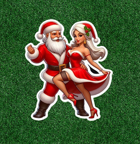 Santa Claus is dancing with sexy Mrs Claus vinyl sticker decal - several sizes