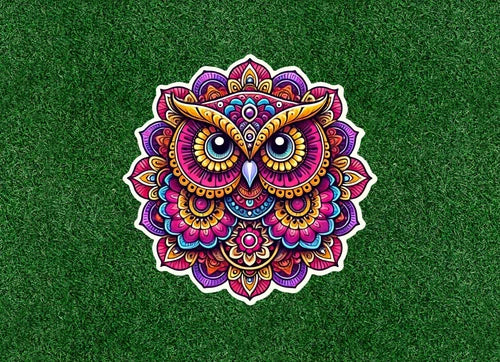Colorful owl in a mandala design 100% waterproof vinyl sticker decal- many sizes