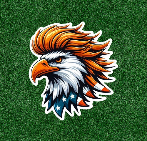 Orange hair Eagle with USA  feathers 100% waterproof vinyl sticker - many sizes