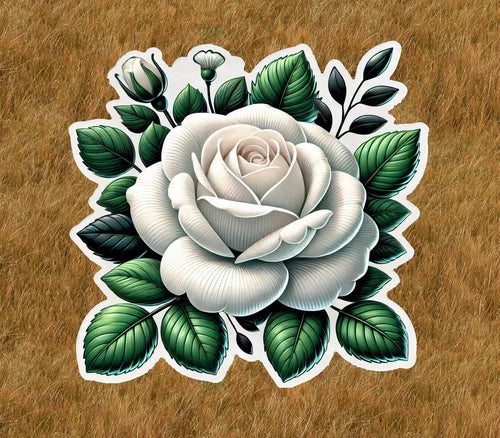 Beautiful white rose 100% waterproof vinyl sticker decal - many sizes available