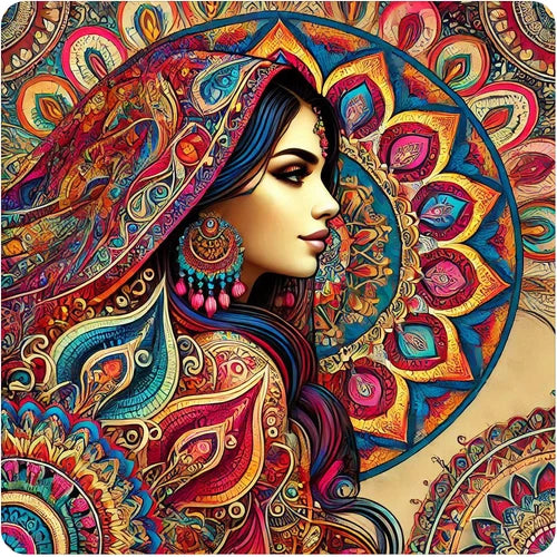 Indian bride in colorful mandala design waterproof vinyl sticker - many sizes