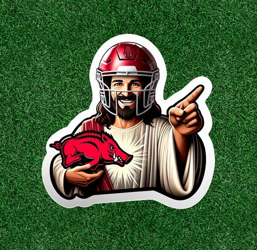 Jesus is an  Arkansas sports fan 100% waterproof vinyl sticker - several sizes