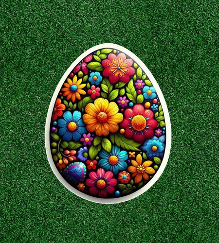 Colorful flower easter egg design sticker decal - several sizes available