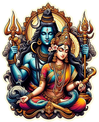 Hindu God and Goddess Shiva and Parvati waterproof vinyl sticker - many sizes