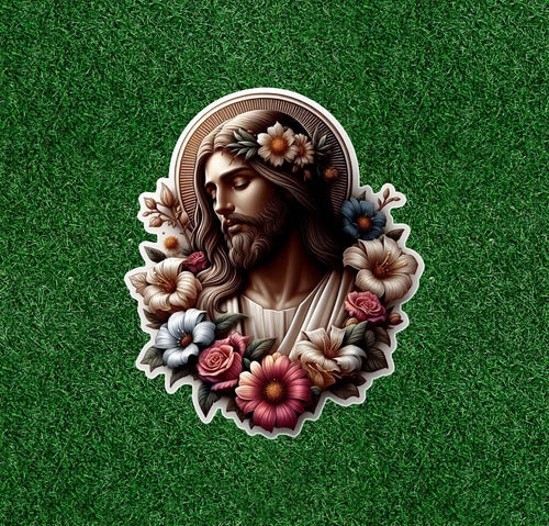 Jesus with flowers 100% waterproof vinyl sticker decal - several sizes