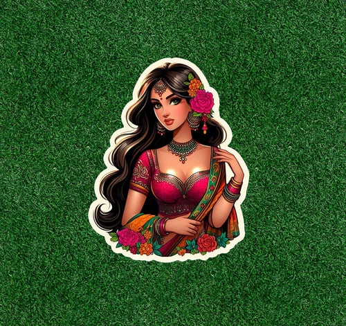 Beautiful Indian lady in colorful lehenga sari vinyl decal sticker - many sizes