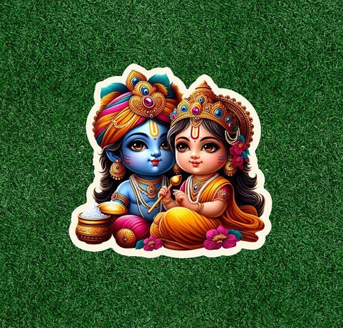 Hindu Gods Lord Baby Radha and Krishna 100% waterproof vinyl sticker- many sizes