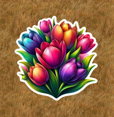 Beautiful colorful tulips 100% waterproof vinyl sticker decal - many sizes