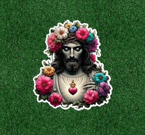 Jesus with flowers 100% waterproof vinyl sticker decal - several sizes available