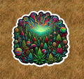 Marijuana plants under a psychedelic sky waterproof vinyl sticker- several sizes