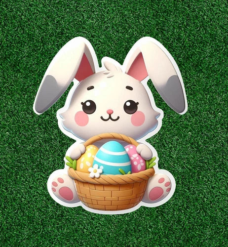 Colorful easter bunny w/ basket design sticker decal - several sizes available