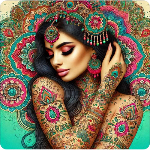 Sexy Indian lady in colorful mandala decor waterproof vinyl sticker - many sizes