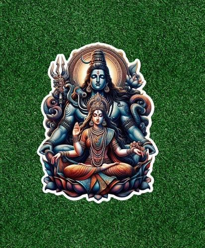 Hindu God and Goddess Shiva and Parvati waterproof vinyl sticker - many sizes