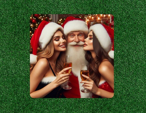Santa Claus is celebrating Christmas (twice) vinyl sticker decal - several sizes